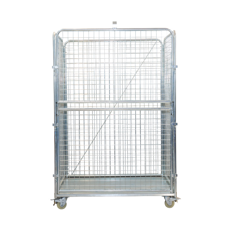 Gaiola de contêiner de rolo de porta de armadilha galvanizada com porta superior e inferior